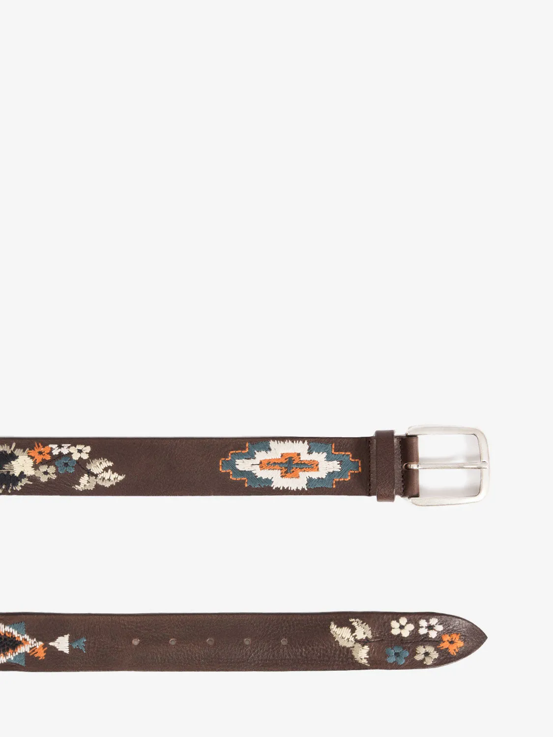 Cintura in cuoio ricamata marrone / multicolor