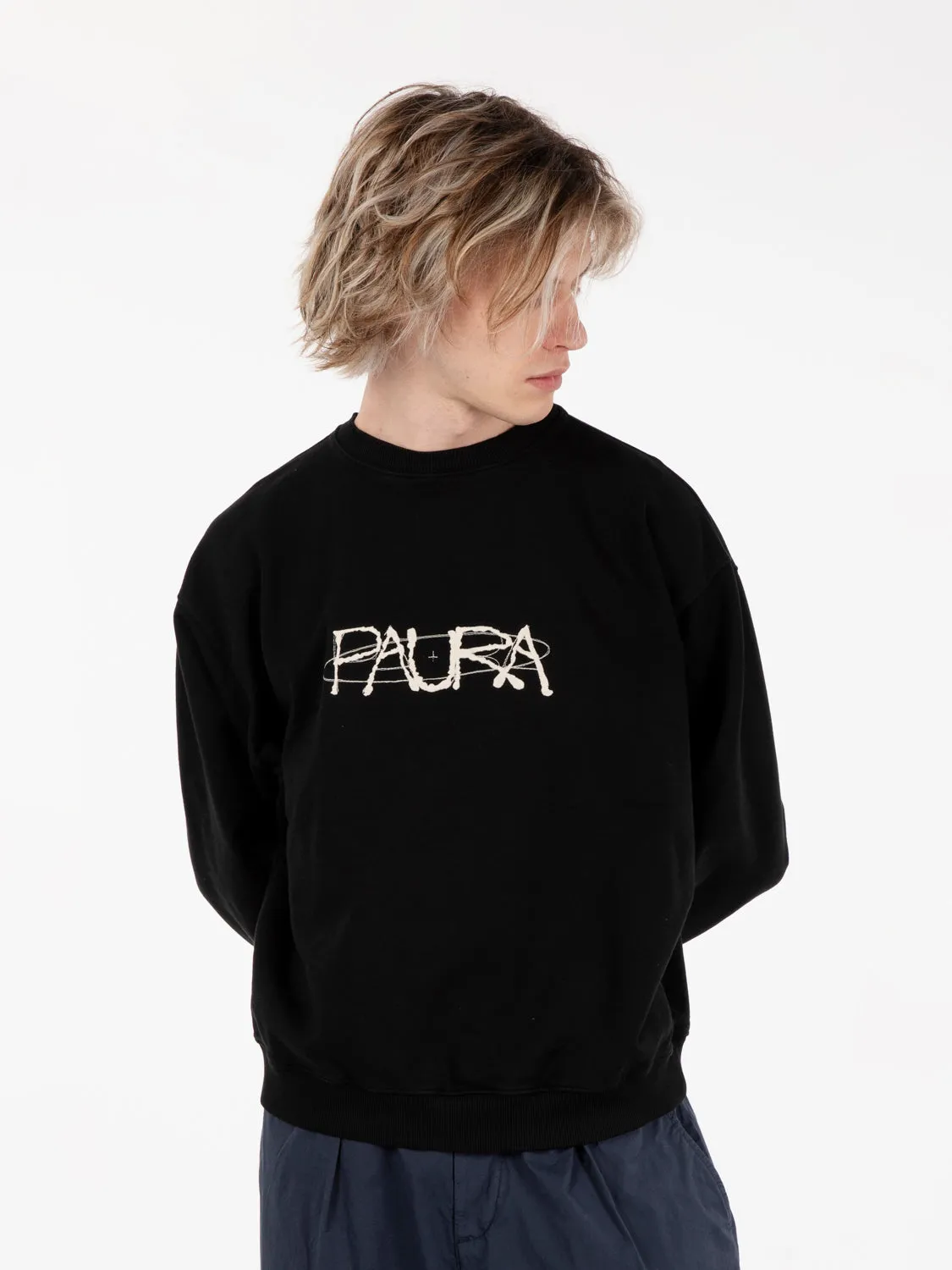 Felpa girocollo logo lettering nero