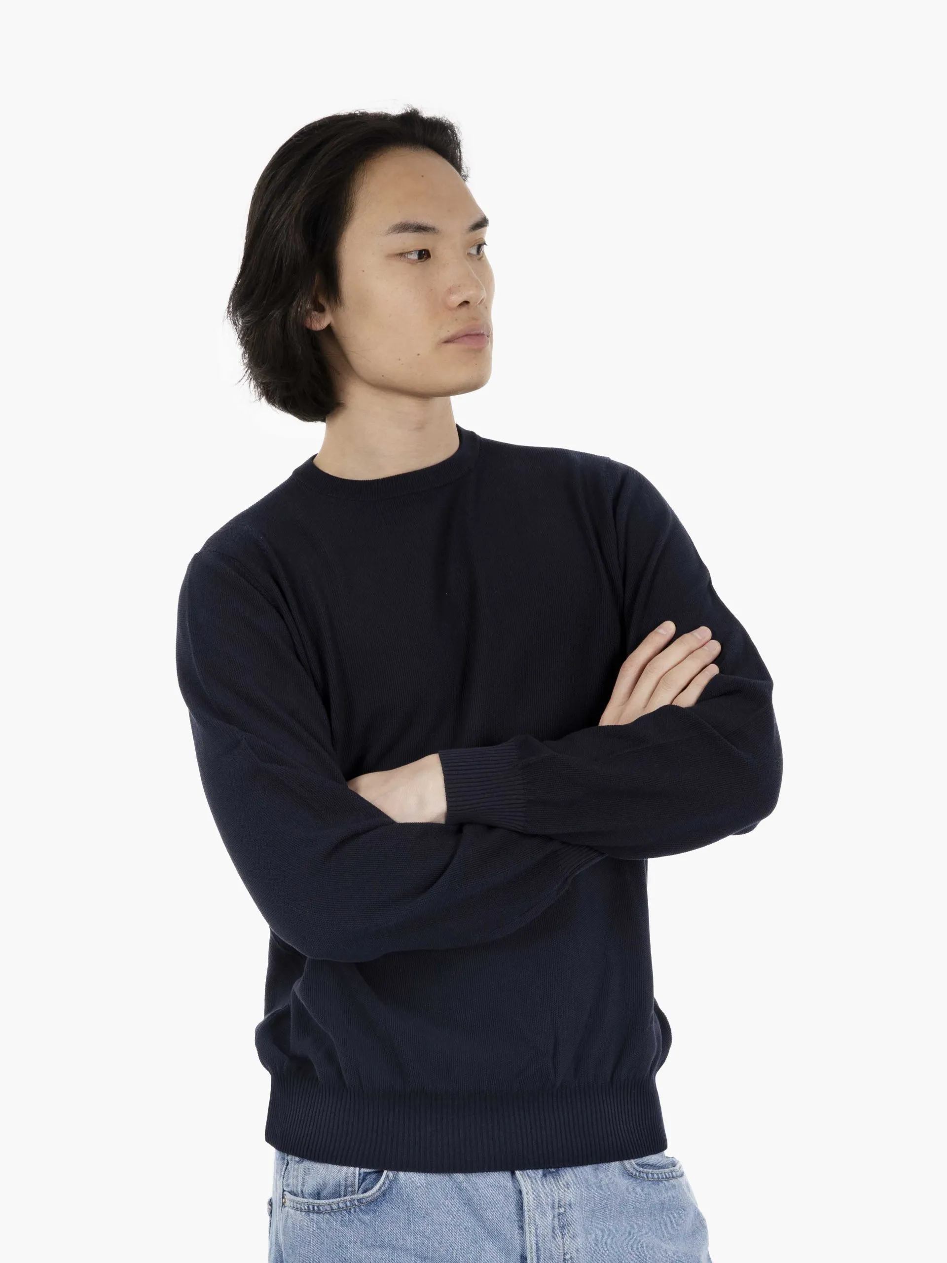 Maglione girocollo punto riso navy