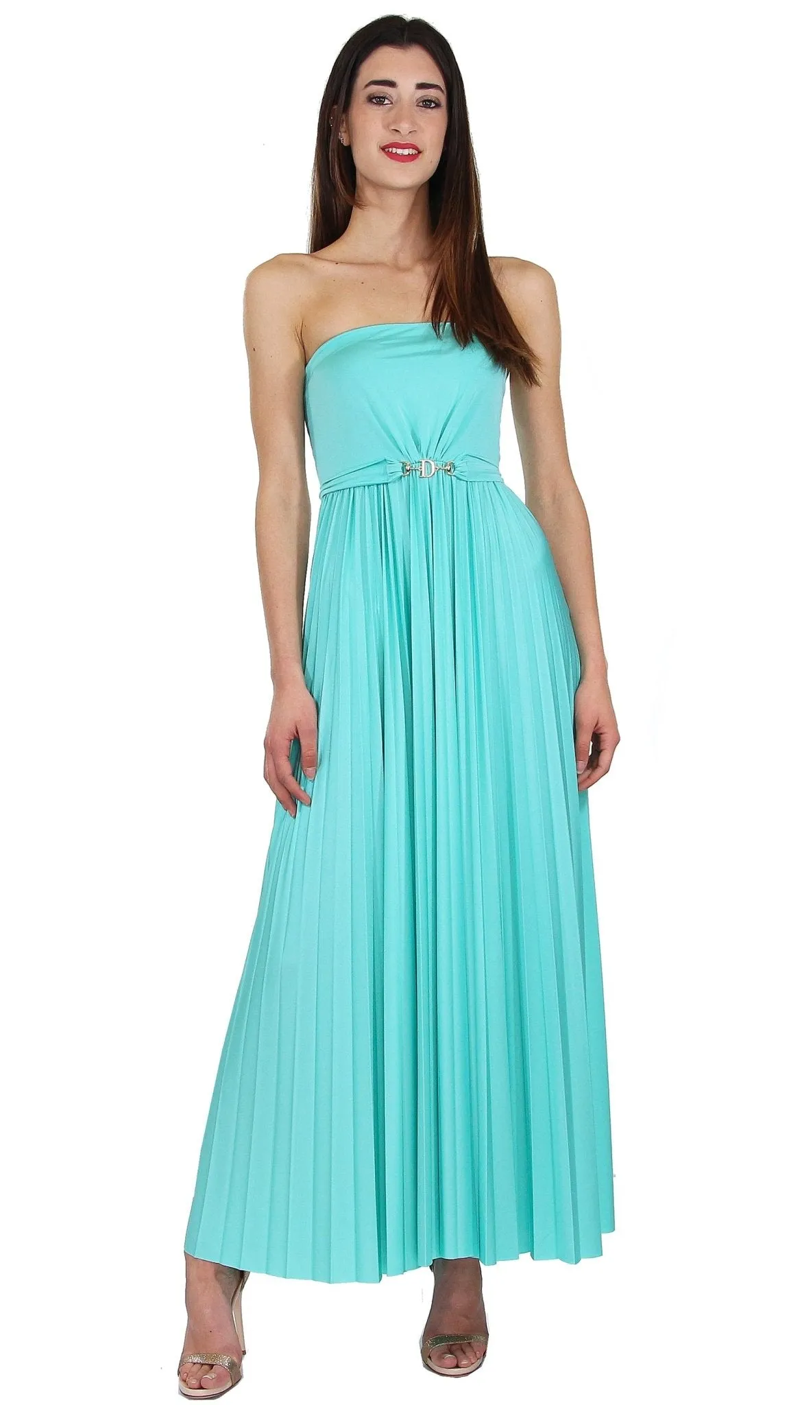 Denny Rose Abito lungo in jersey con gonna plissè.