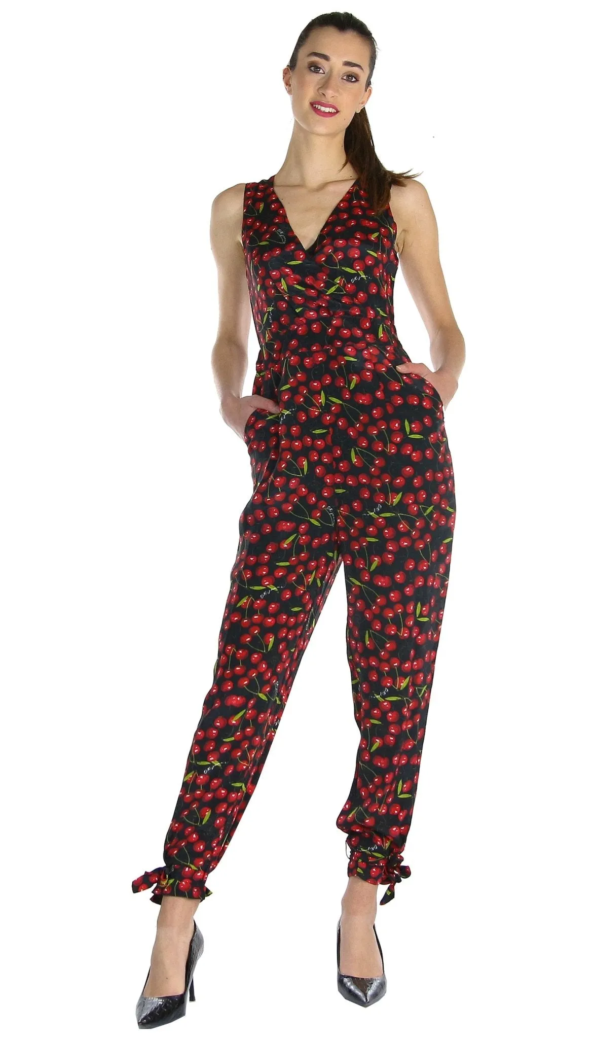 Denny Rose Jeans Tuta in raso con stampa all over.