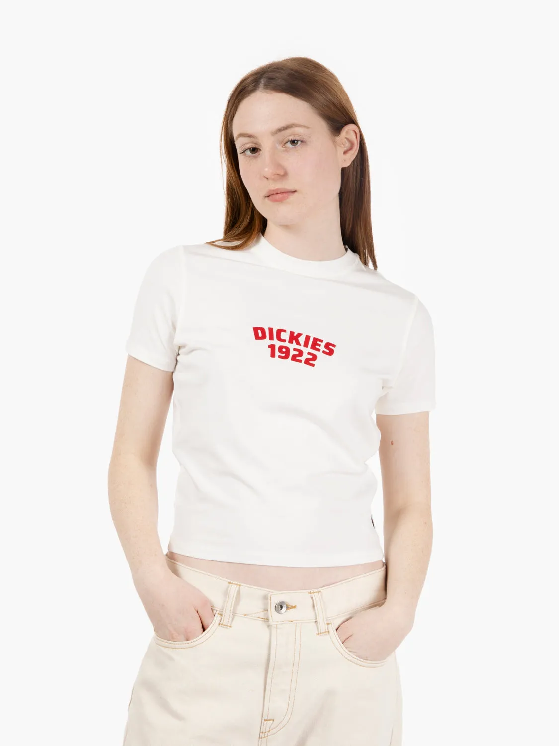 Center logo SS tee W egret