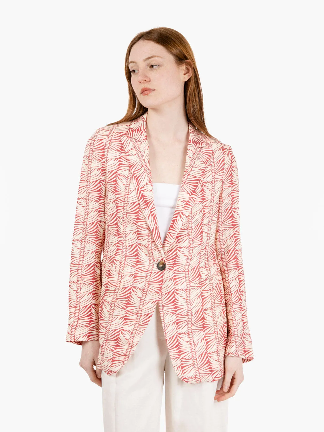 Blazer fantasia foglie corallo / bianco