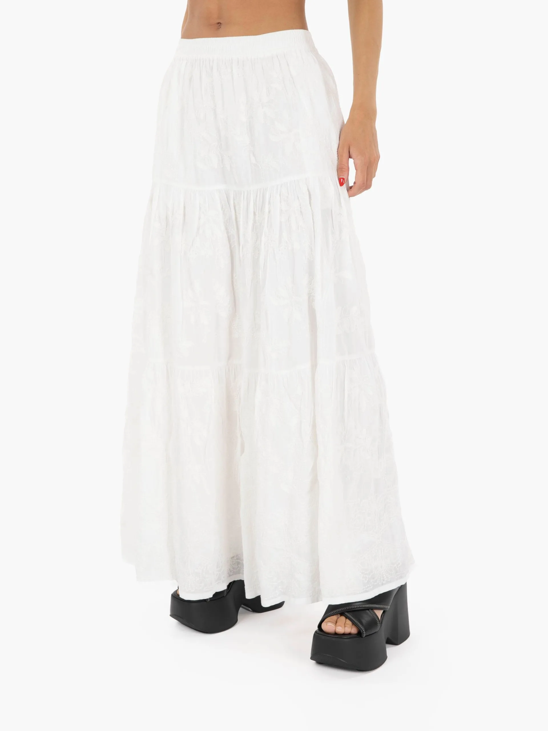 Gonna lunga boho con ricami bianco