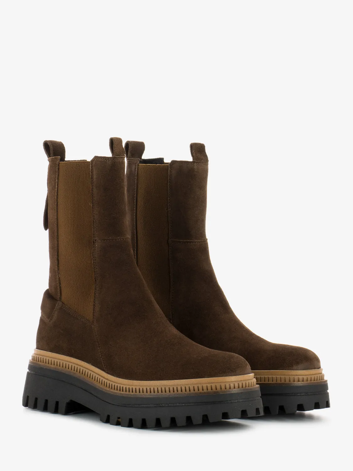 Tronchetto camoscio fasce elastiche noce