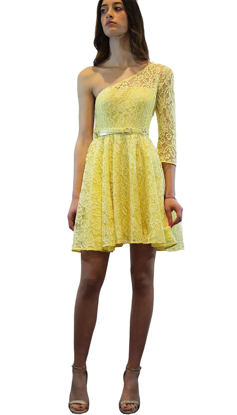 Feleppa Abito Melissa monospalla in pizzo giallo