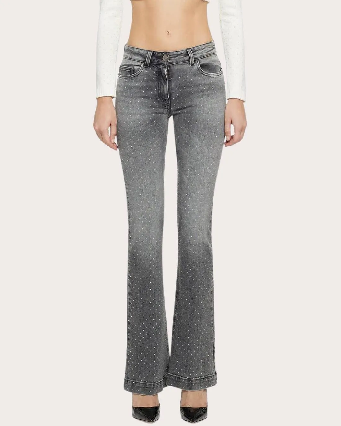 Simona Corsellini Jeans a zampa con strass