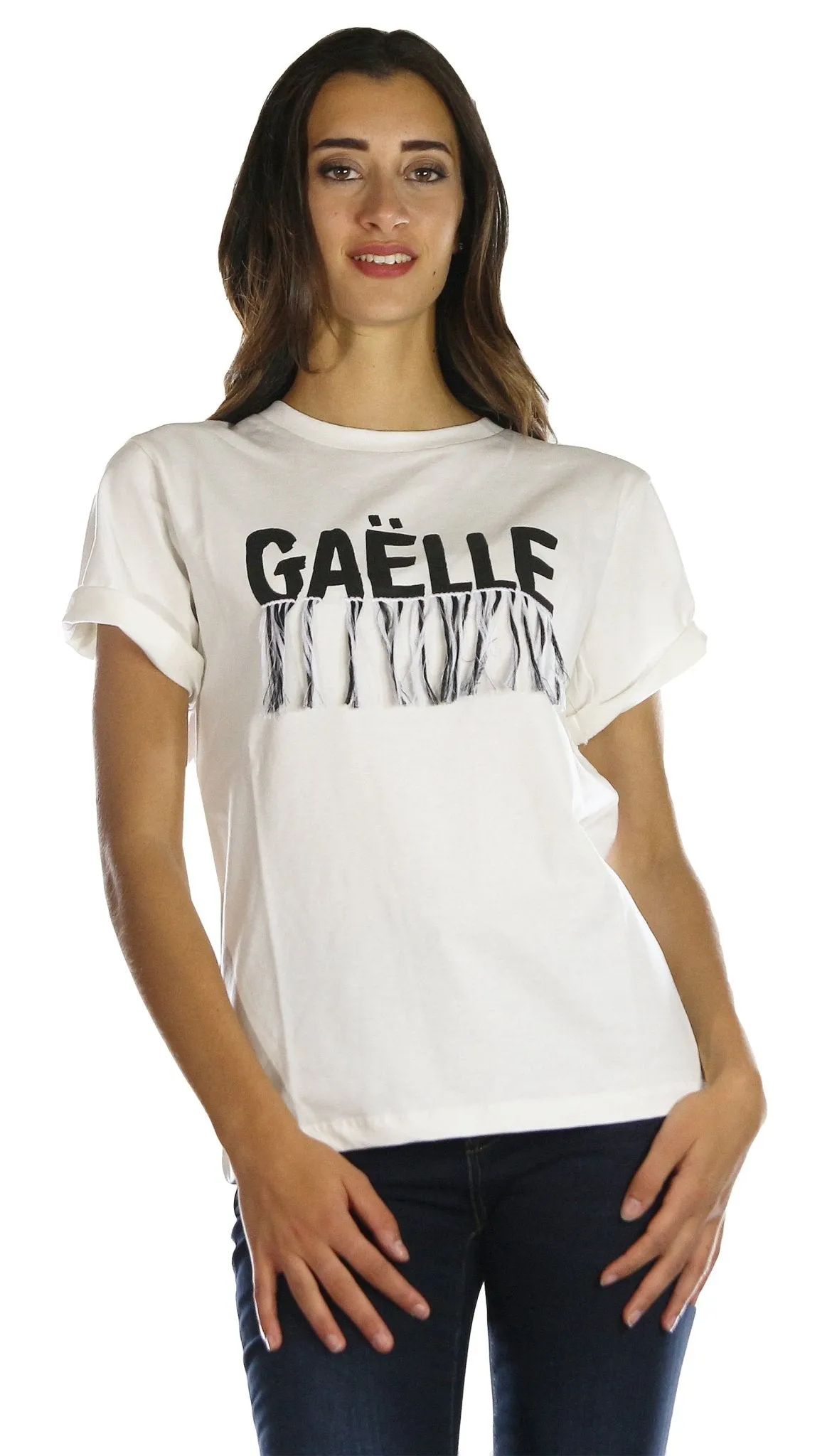 Gaelle Paris T-shirt con scritta logo e frange