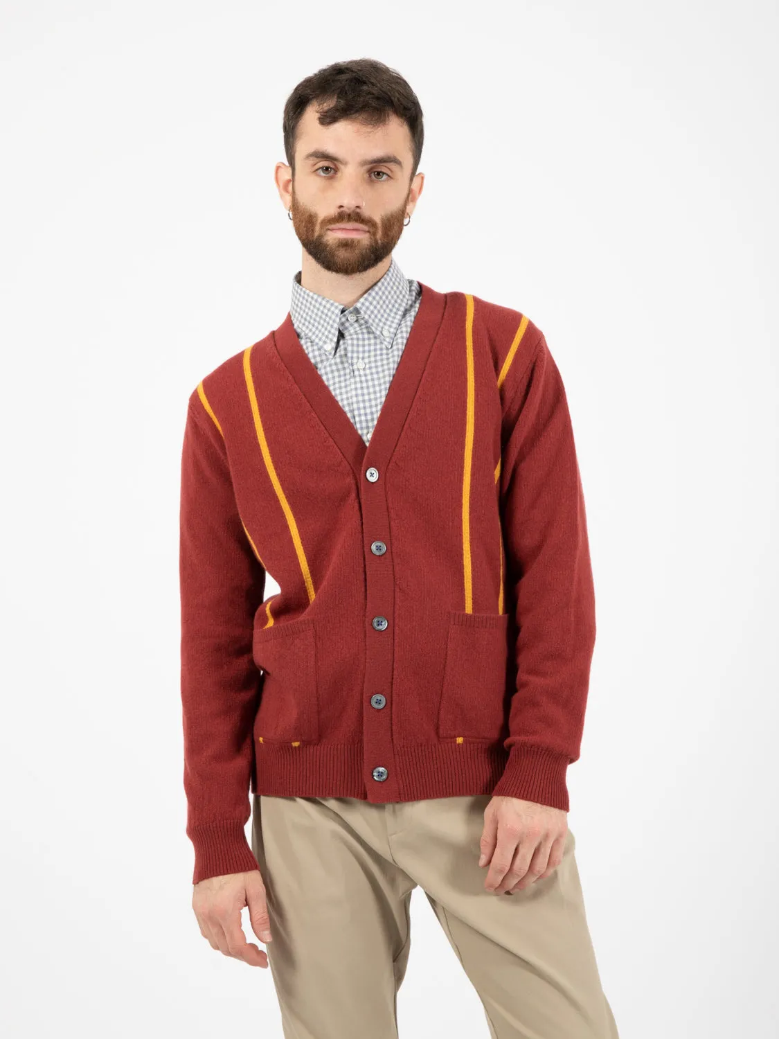 Cardigan Ewan in lana a righe rosso