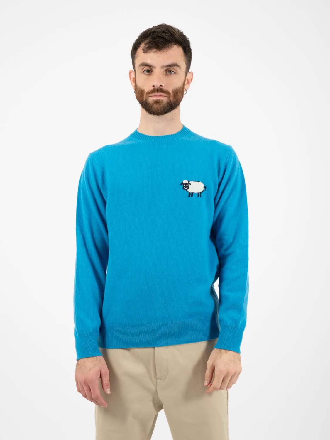Maglione Arnold girocollo con ricamo azzurro