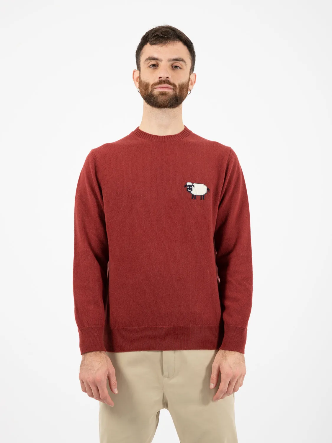 Maglione Arnold girocollo con ricamo bordeaux