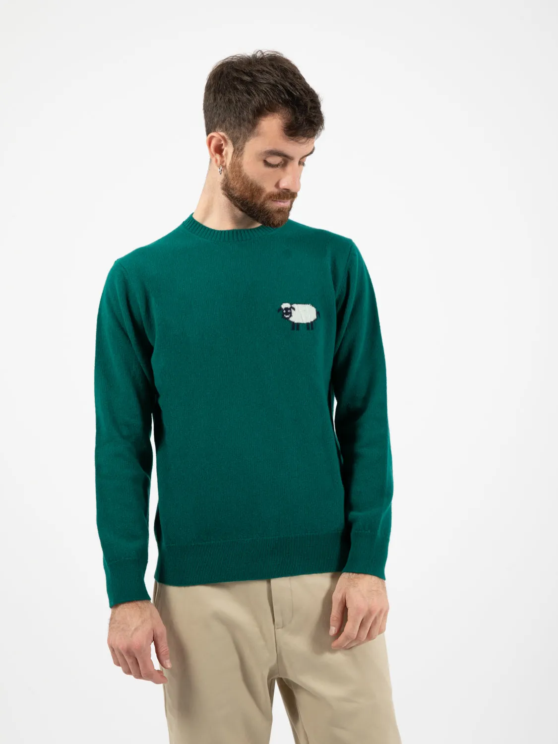 Maglione Arnold girocollo con ricamo verde