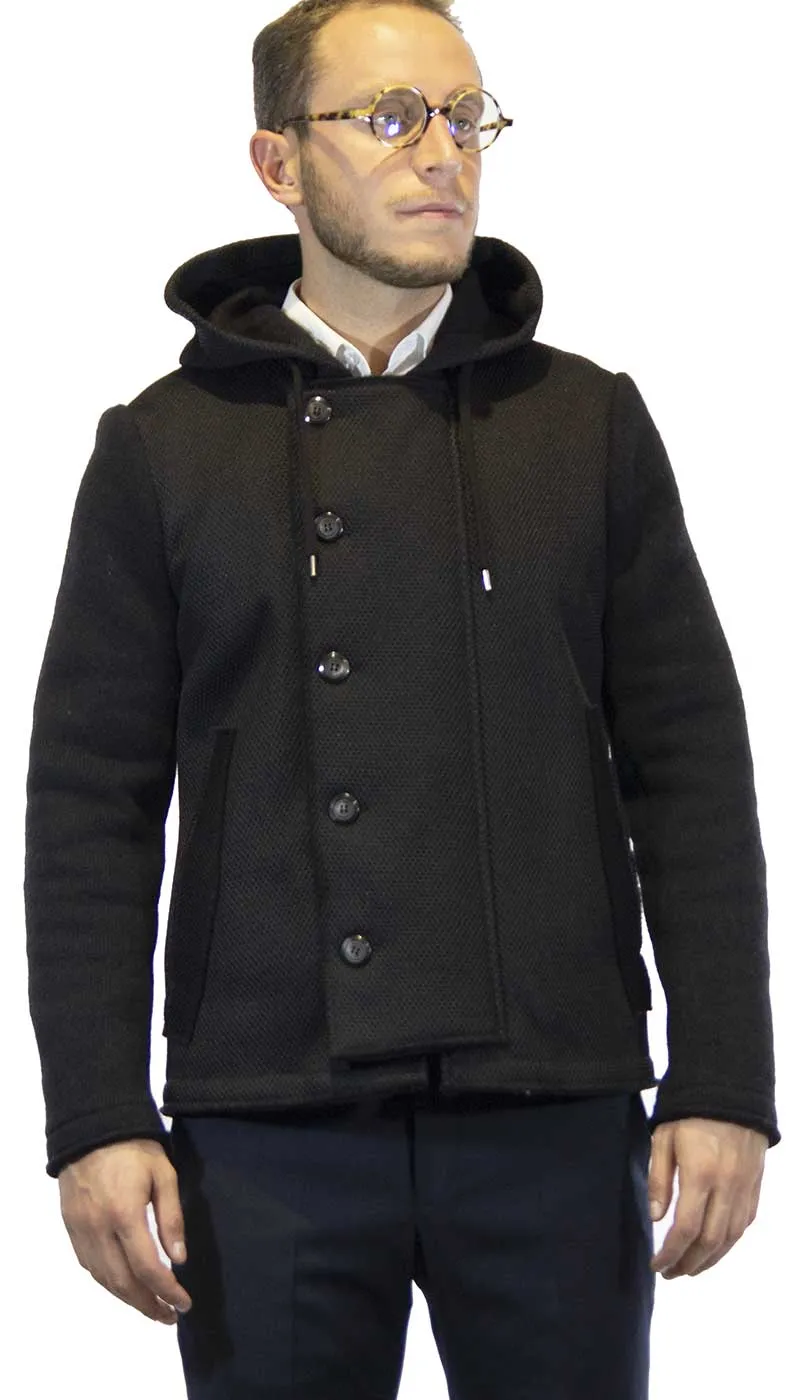 Gaudì Giacca uomo  nera con cappuccio in lana