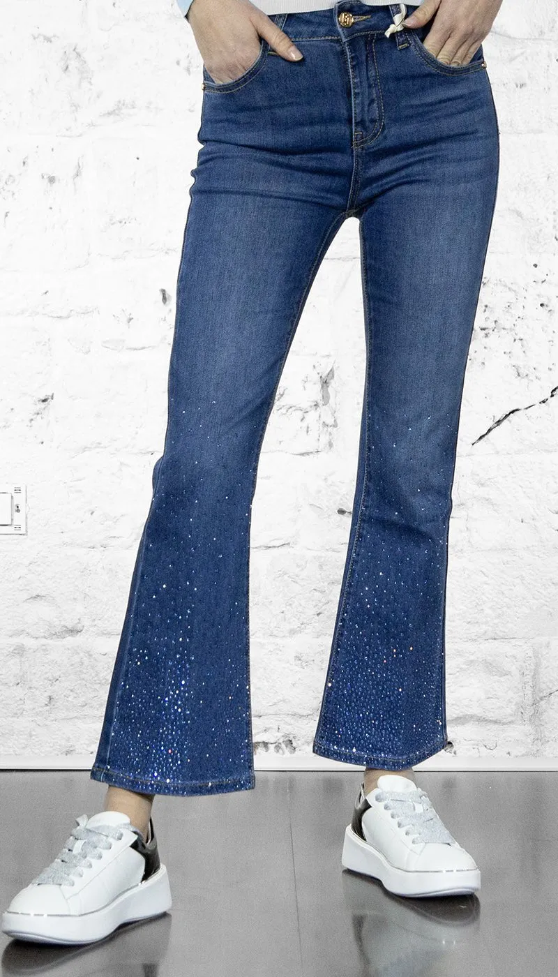 Gaudi Jeans flare cropped con strass