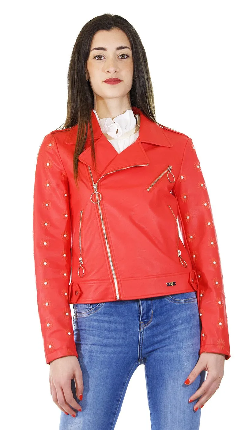 Gaudì Jeans Giacca chiodo in similpelle con applicazioni. 911BD38006