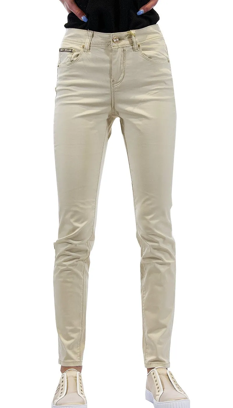 Gaudì Jeans Pantalone beige in raso di cotone skinny. 111BD25025