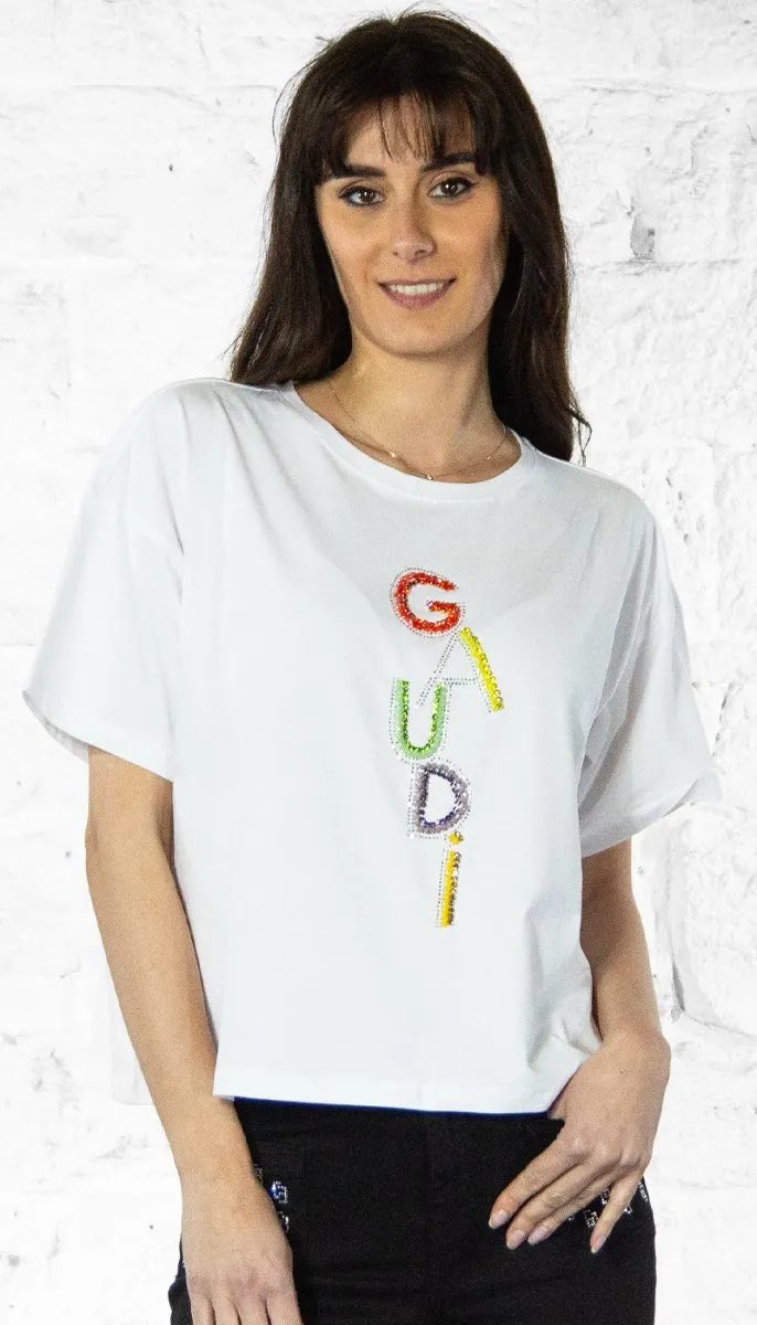 Gaudi T-shirt donna con logo e strass
