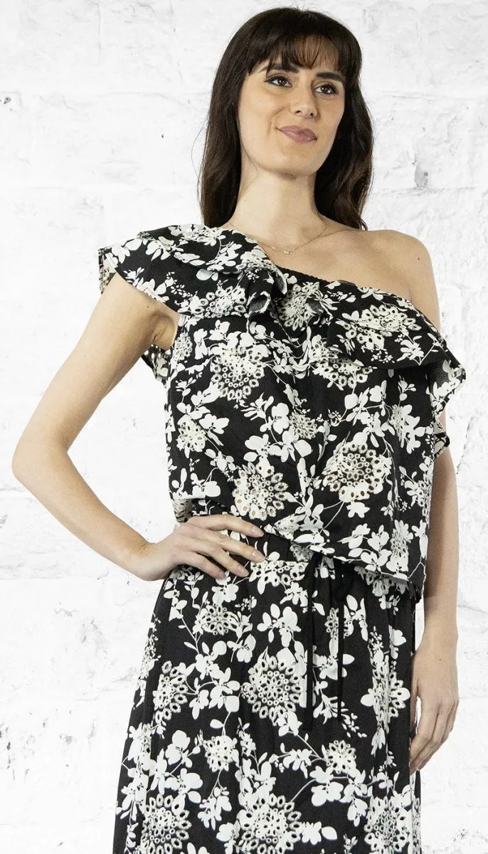 Gaudi Top monospalla stampa floreale con ricami