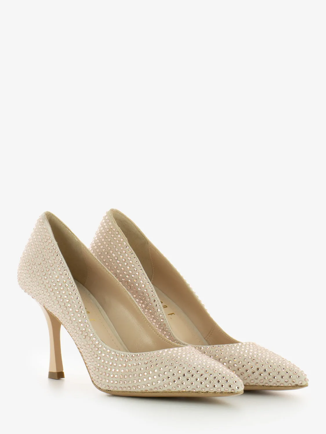 Décolleté camoscio con strass rosa