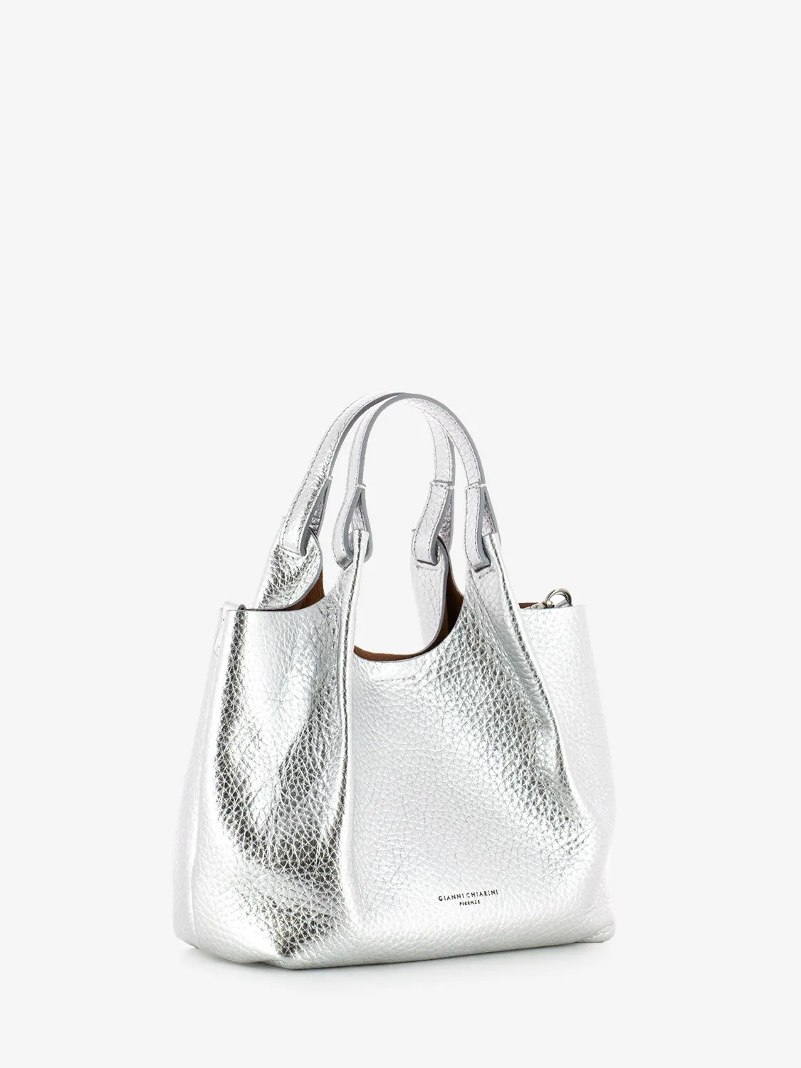Borsa a mano Dua in pelle silver / caramello