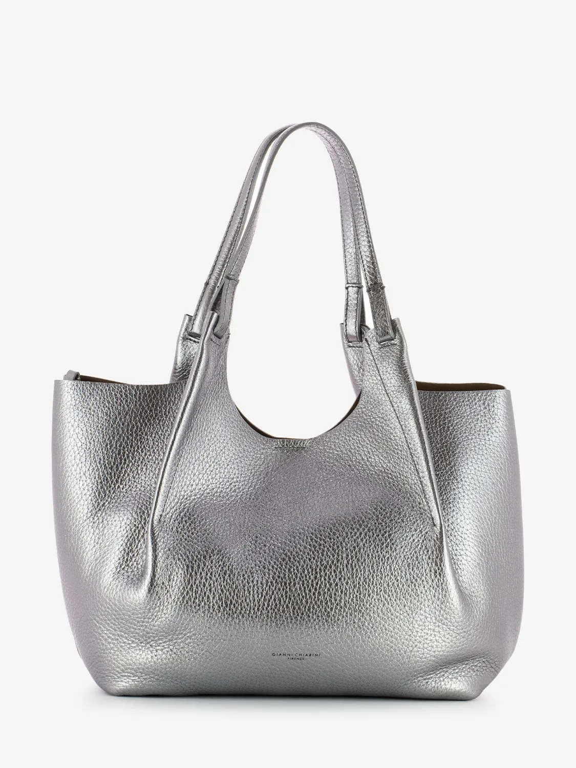 Borsa Dua large in pelle dark silver / castoro