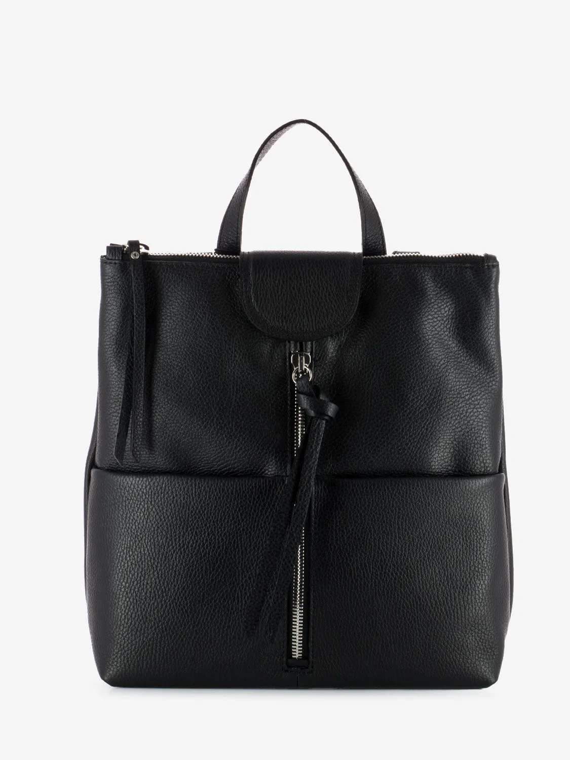 Zaino in pelle con zip nero