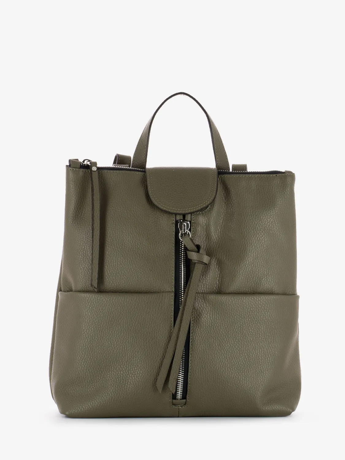 Zaino in pelle con zip verde