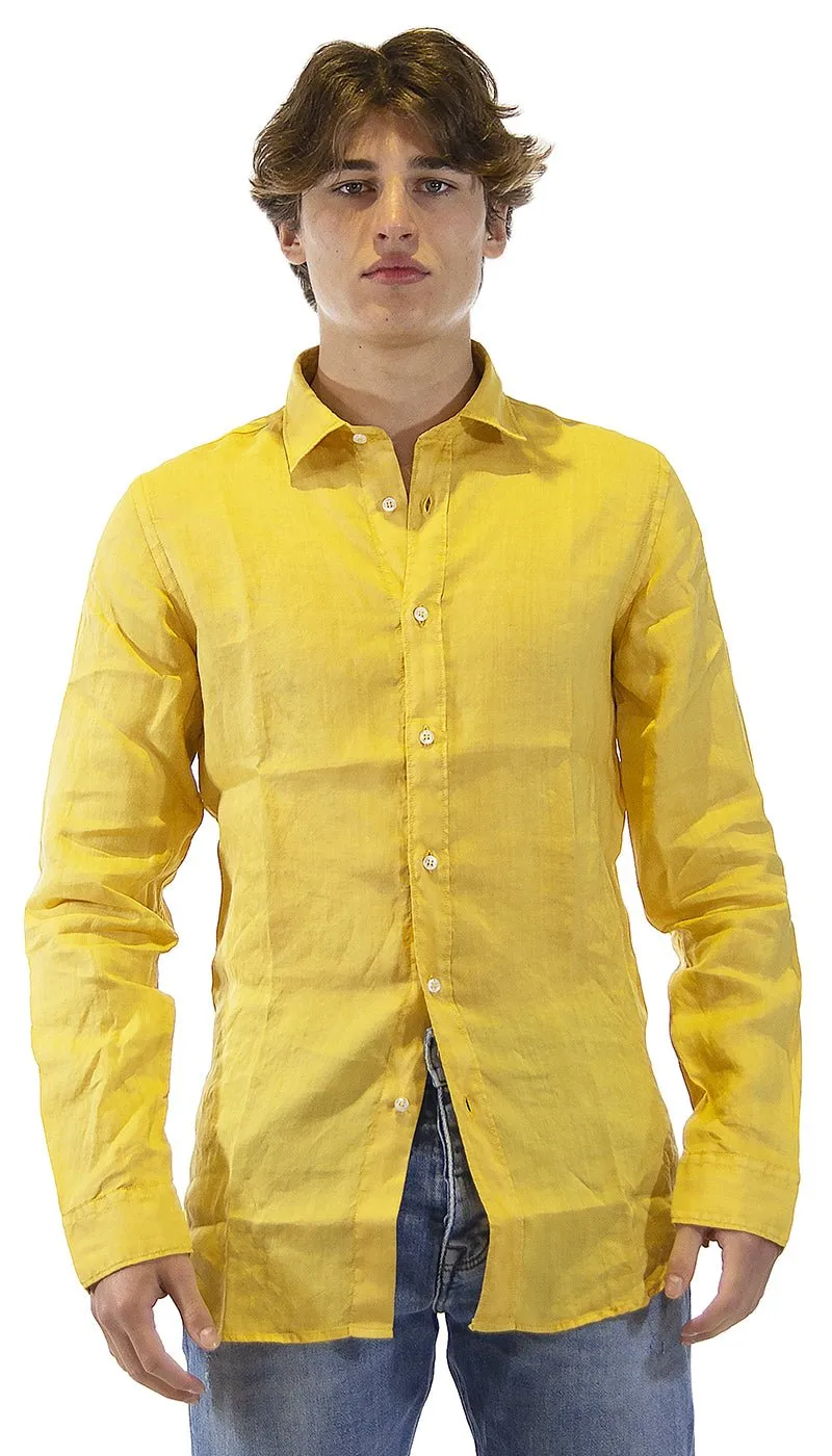 Havana & Co Camicia uomo giallo senape in lino. H4876PW/C5074LT