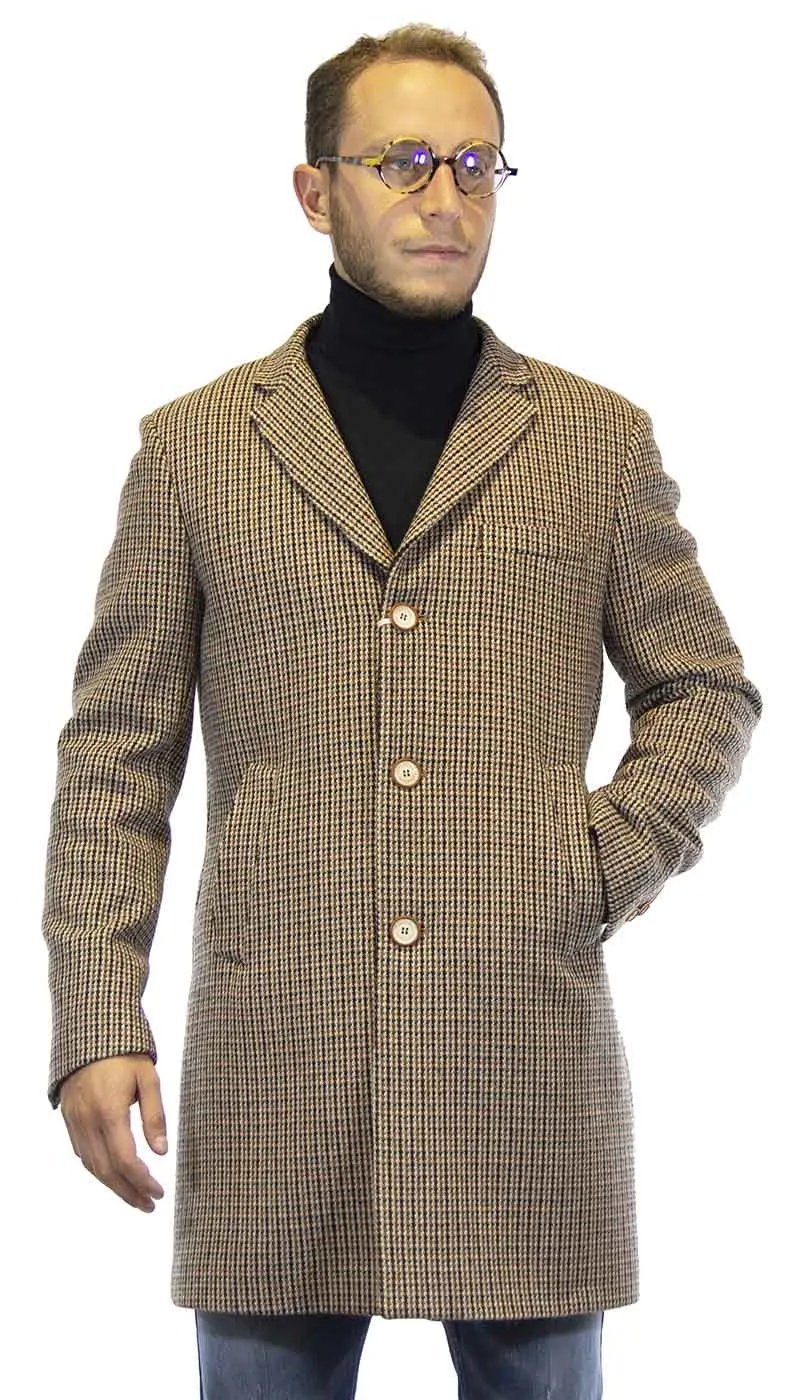 Havana & co  Cappotto uomo in lana microfantasia arancio