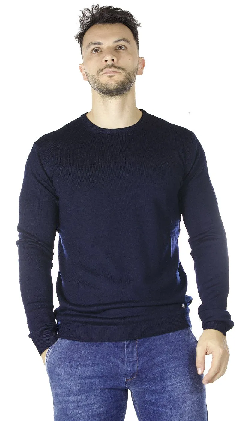 Havana & co Maglia uomo girocollo blu in lana merino.