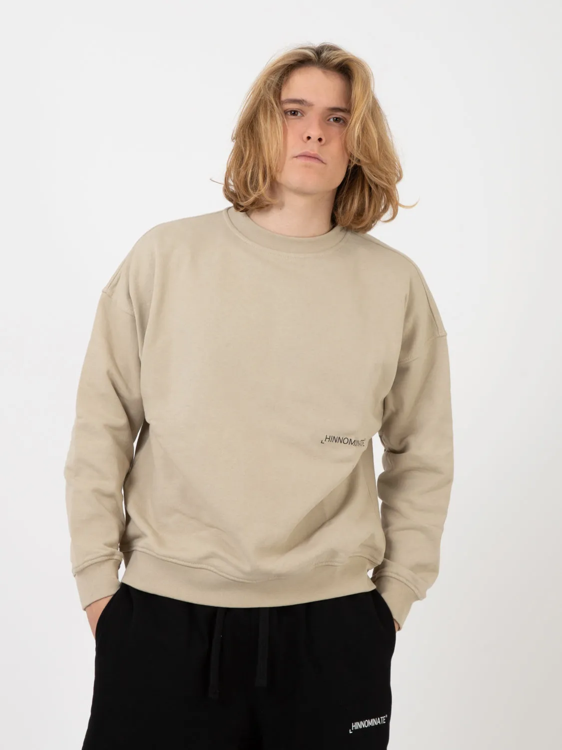 Felpa girocollo manica lunga beige