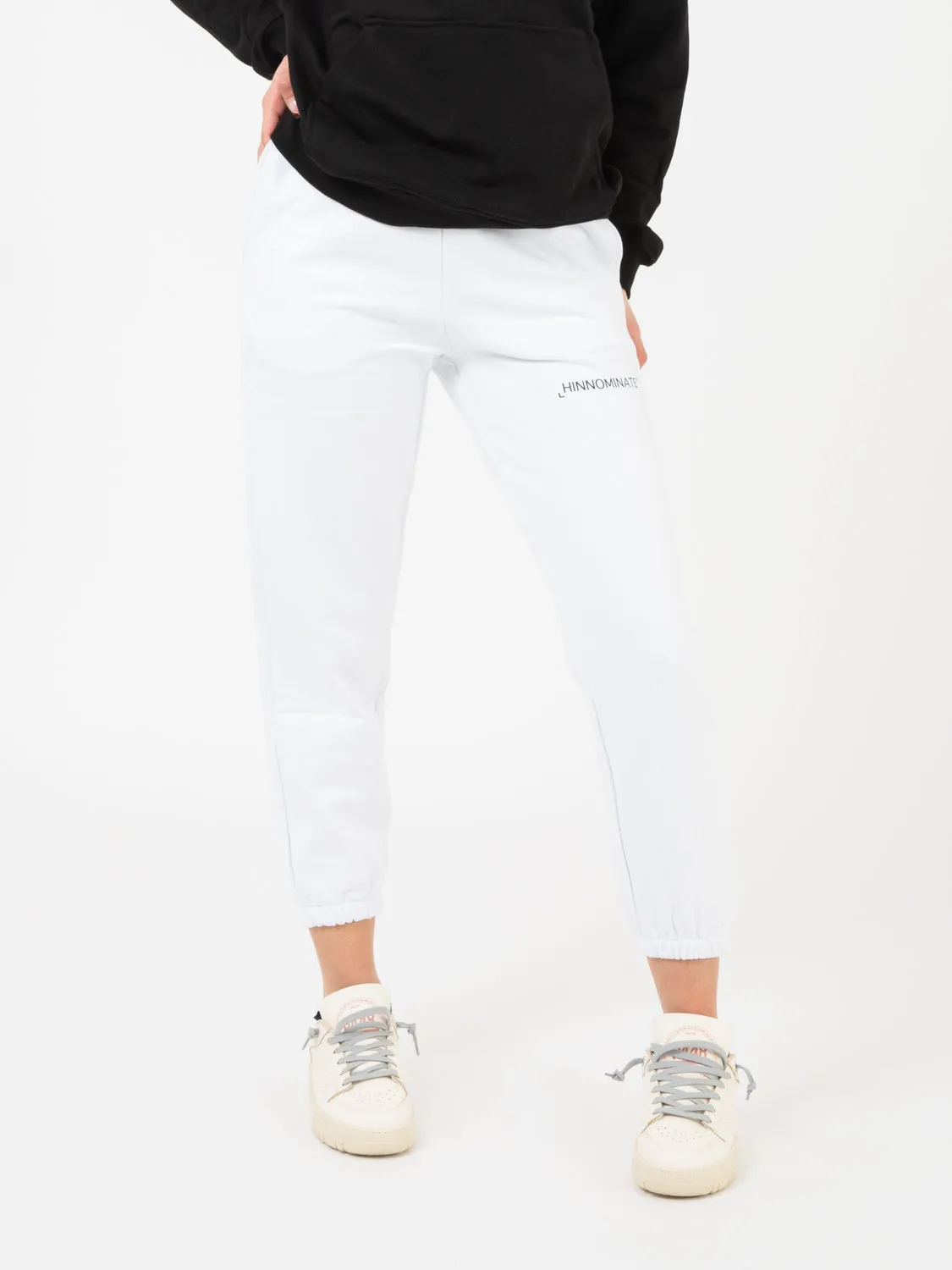 Joggers in felpa con stampa bianco