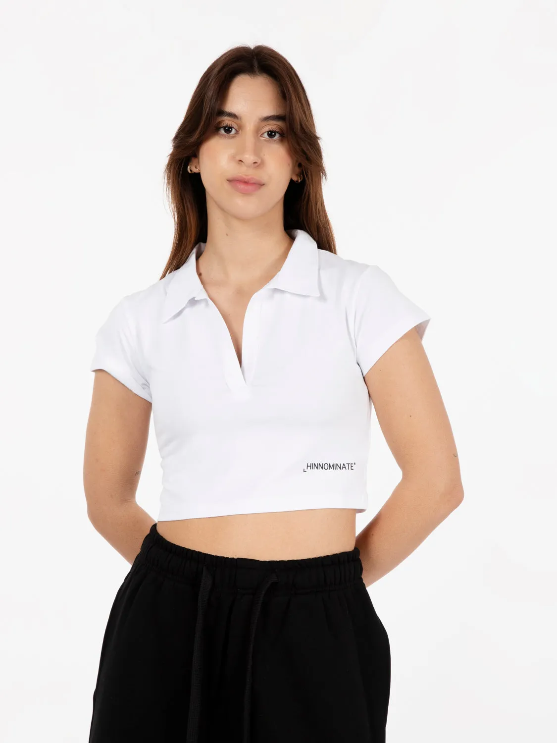 Polo crop maniche corte bianco