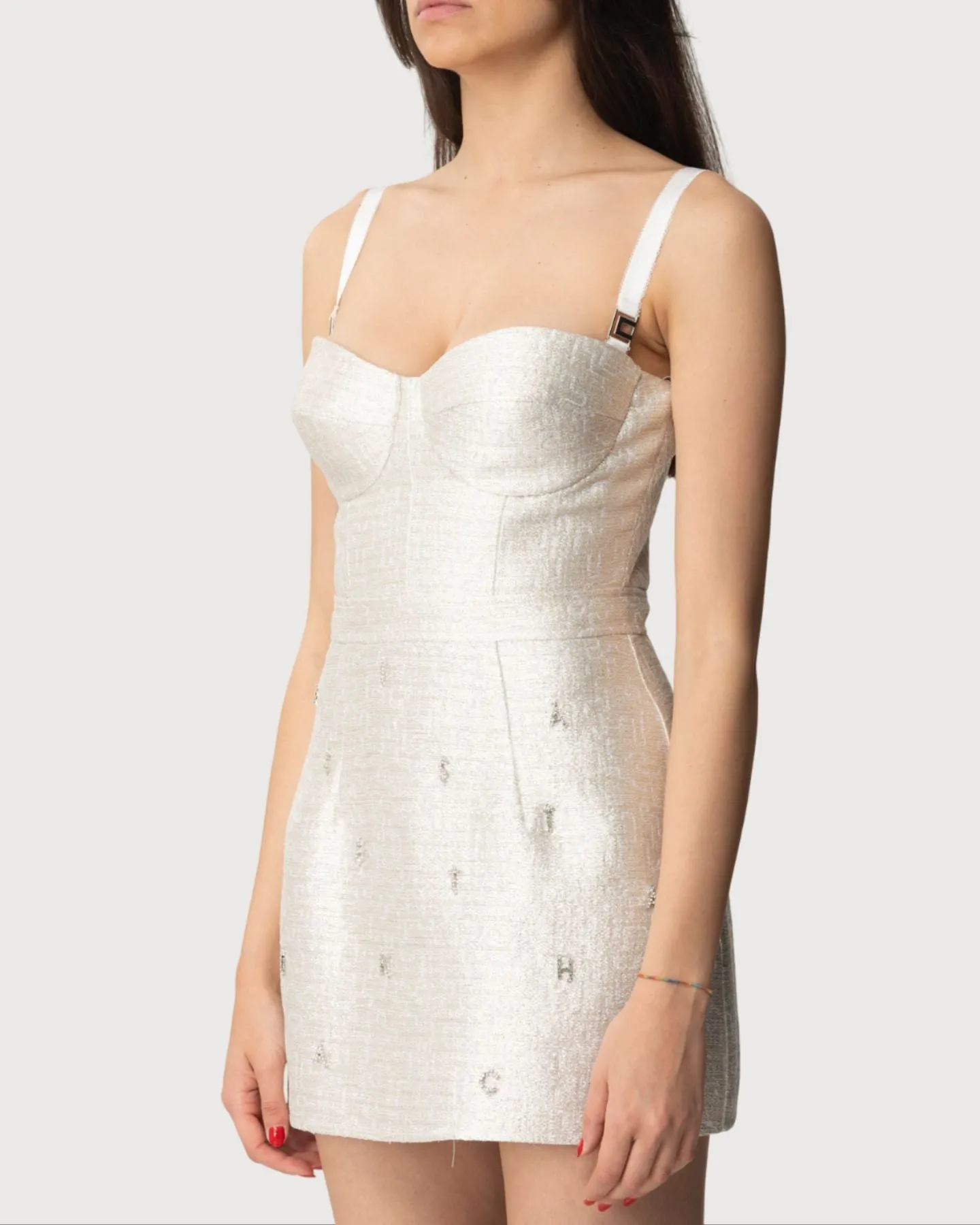 Elisabetta Franchi mini abito argento con charms logo