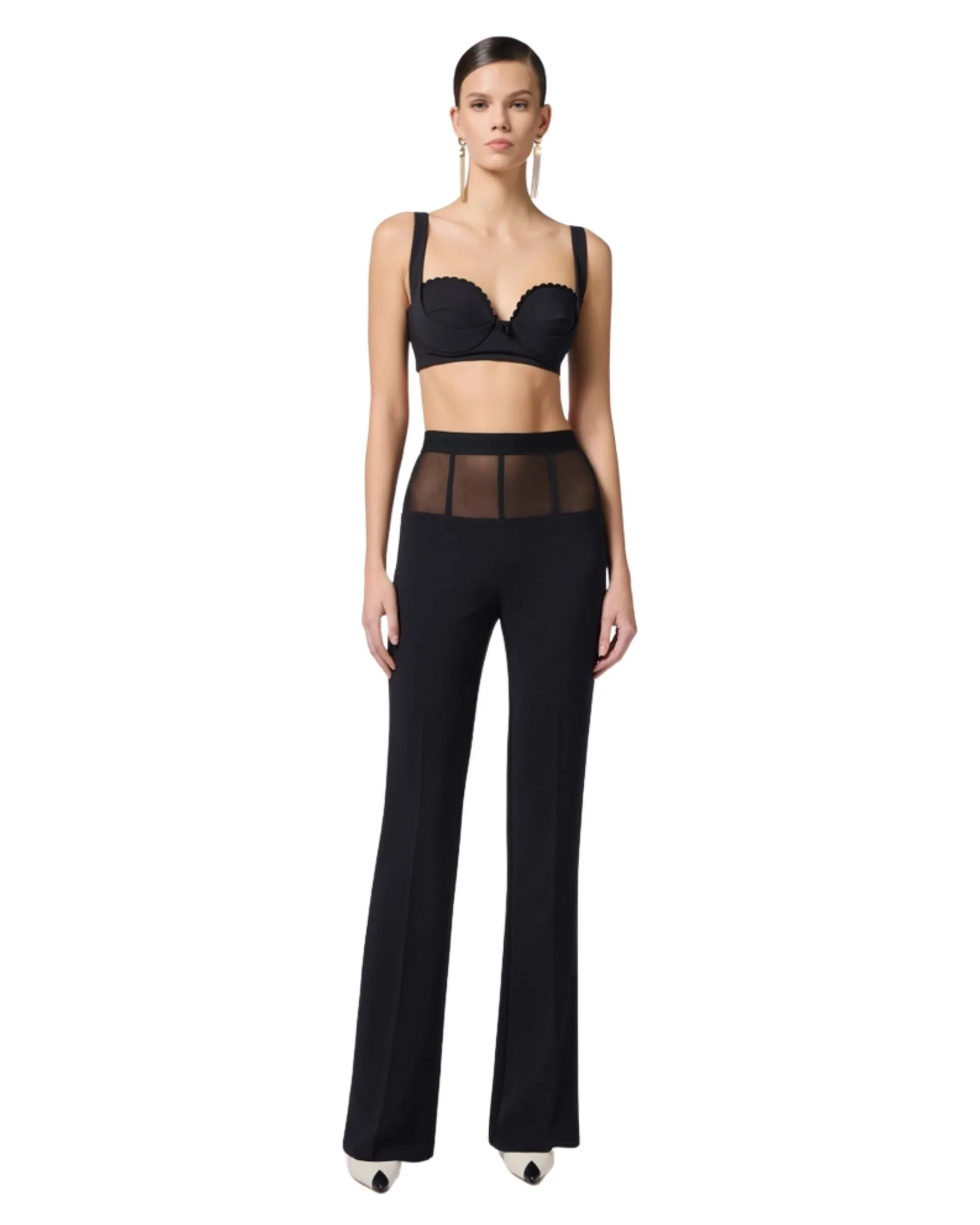 Elisabetta Franchi Pantalone con baschina in tulle