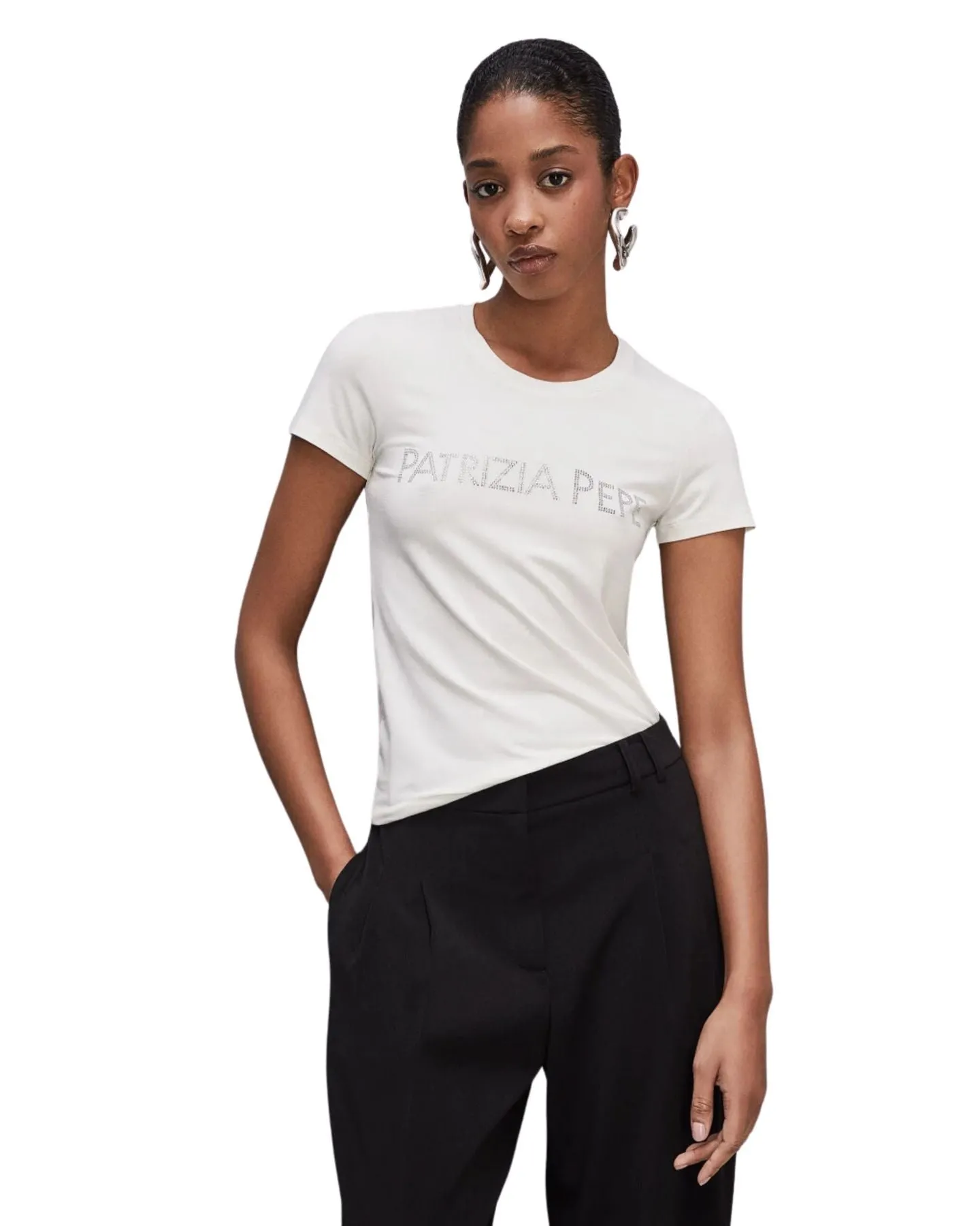Patrizia Pepe T-shirt con logo in strass