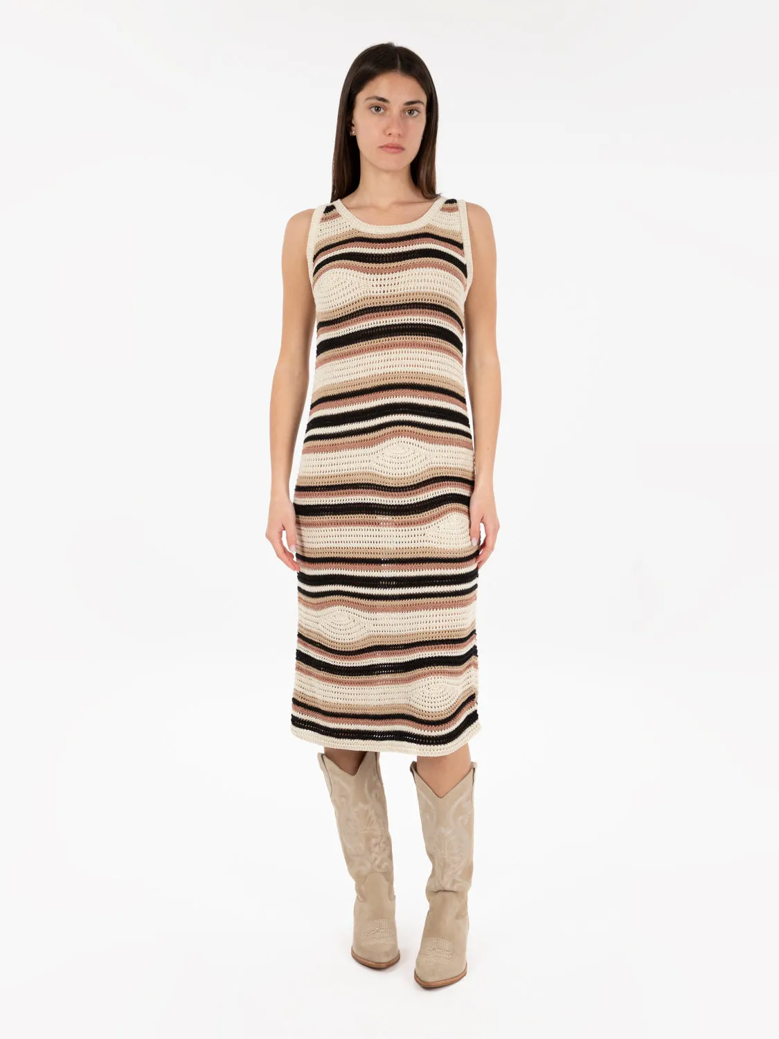 Abito midi crochet a righe multicolor