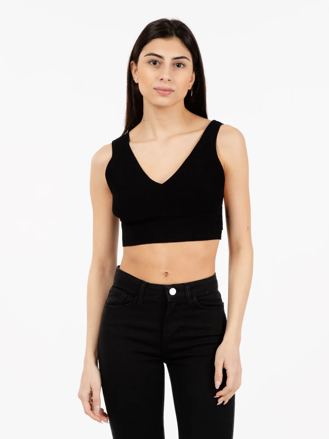 Crop top a costine nero