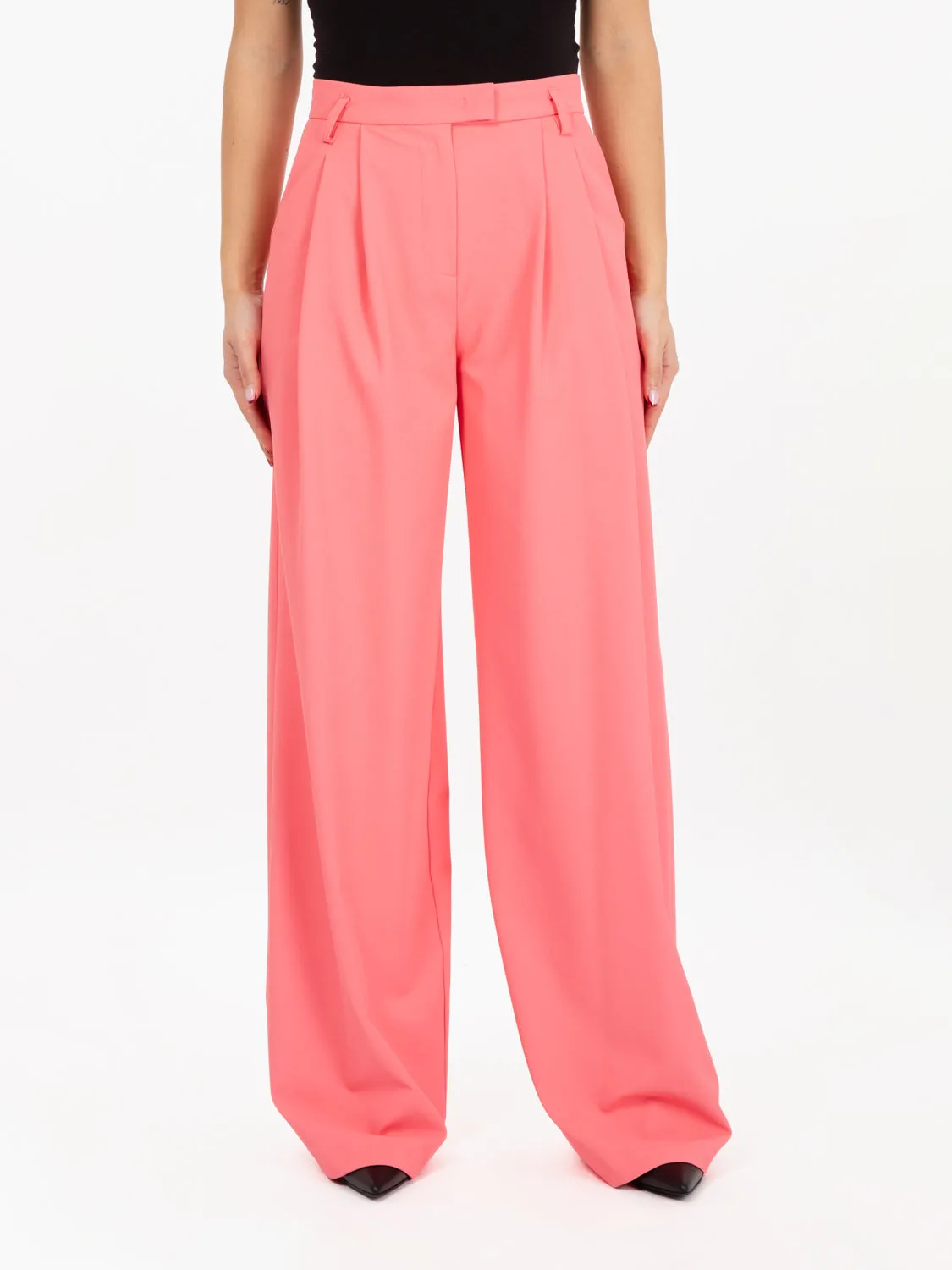Pantalone wide con pinces corallo
