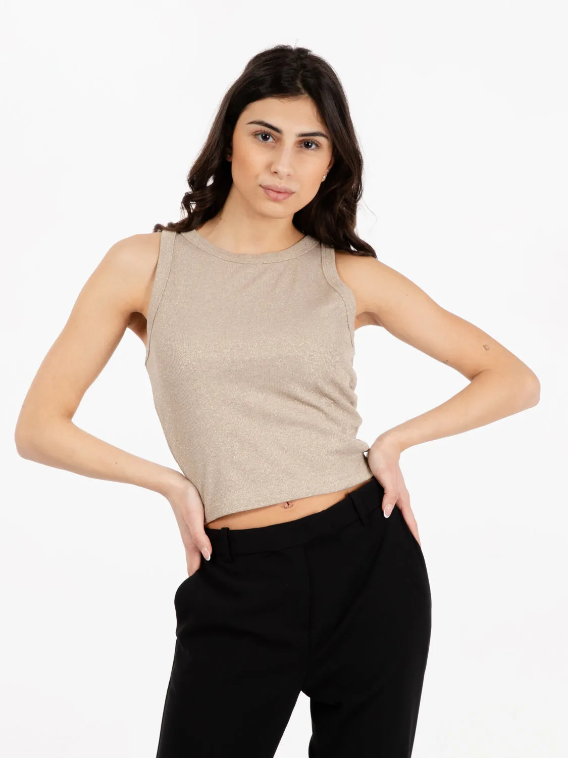 Top a coste lurex oro