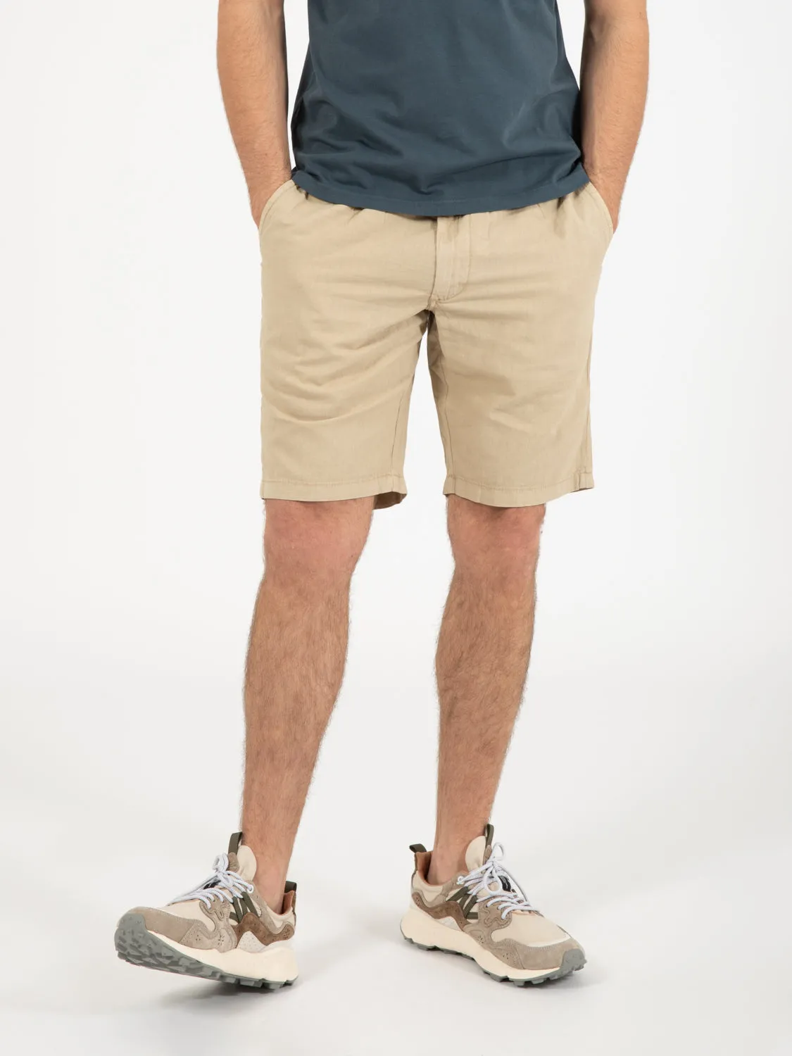 Bermuda chino comfort elastic mix linen desert