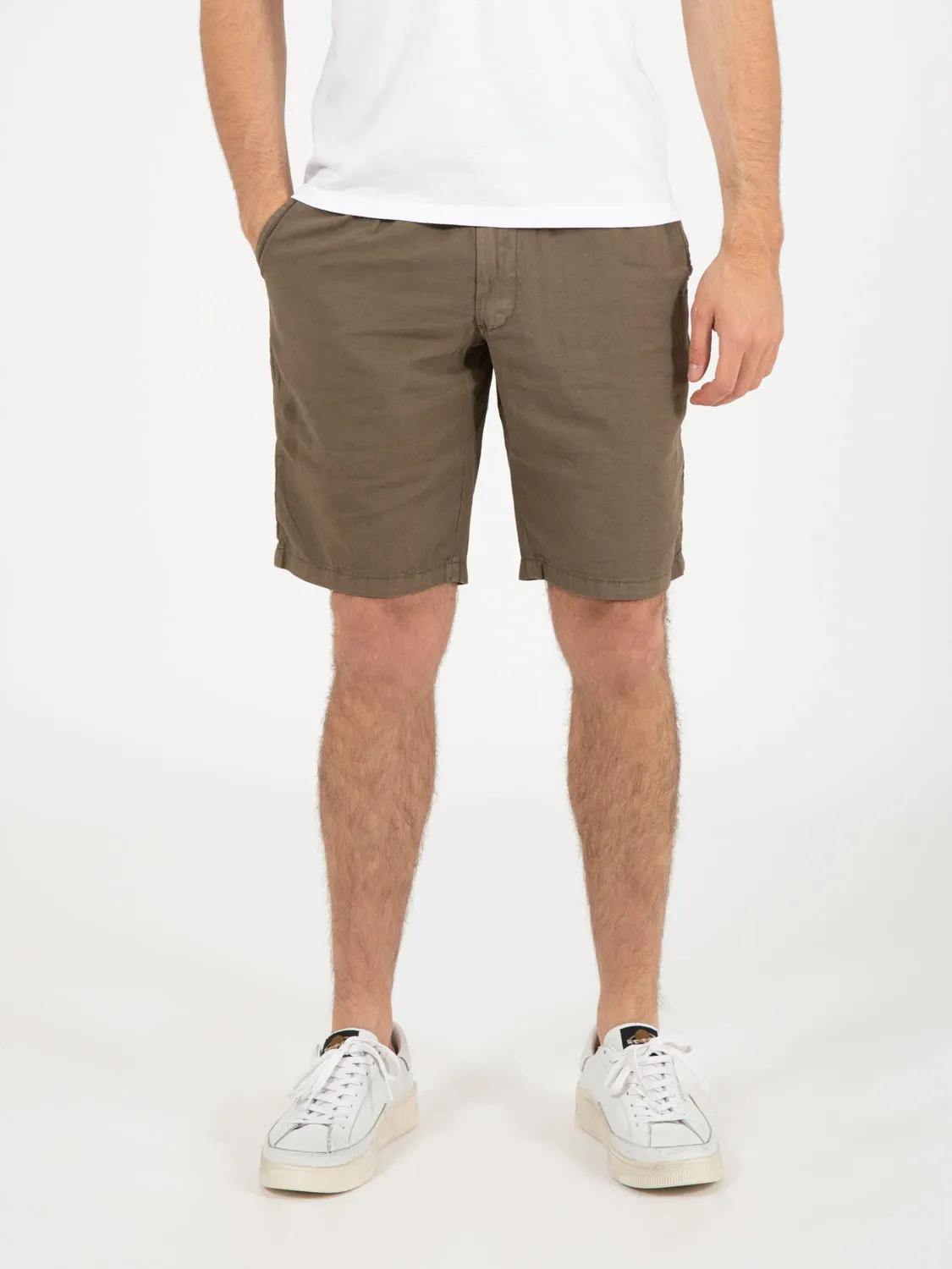 Bermuda chino comfort elastic mix linen mud