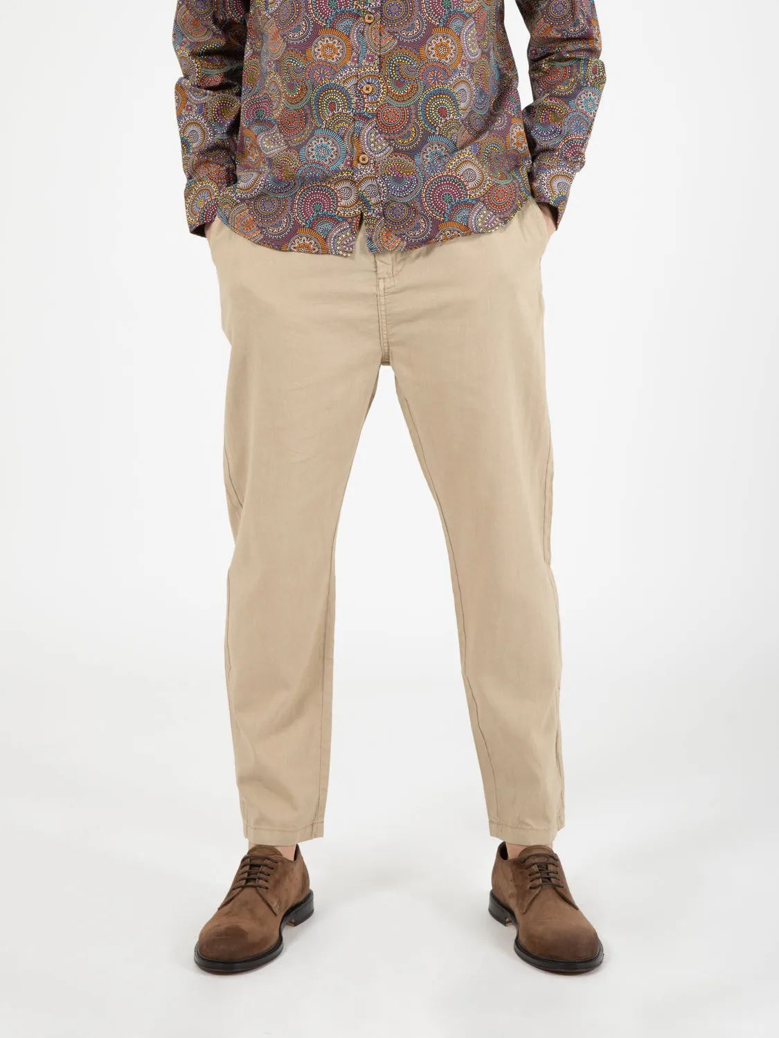 Chino long loose elastic mix linen desert