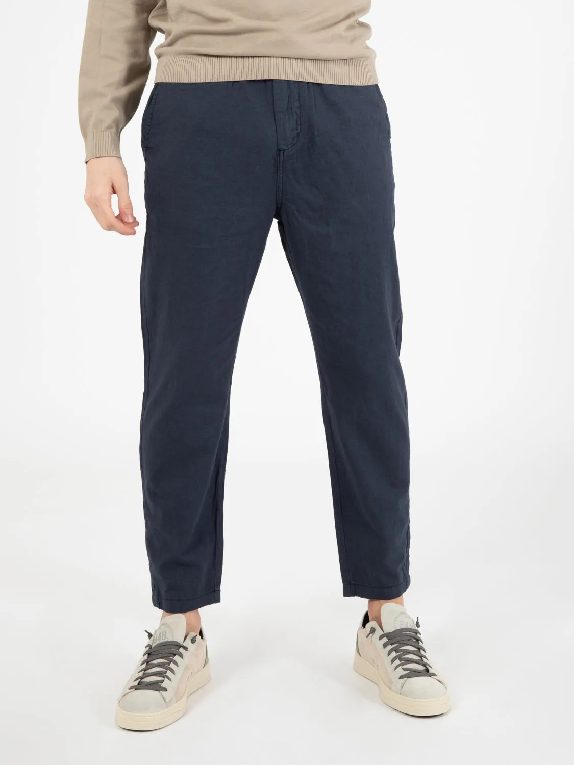 Chino long loose elastic mix linen navy