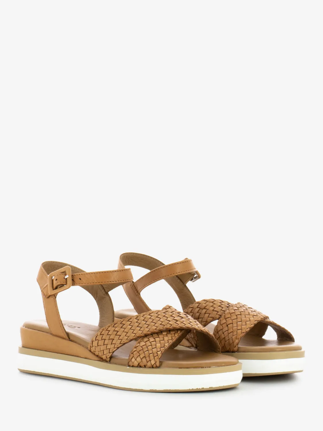 Sandali due fasce in pelle intrecciata coconut