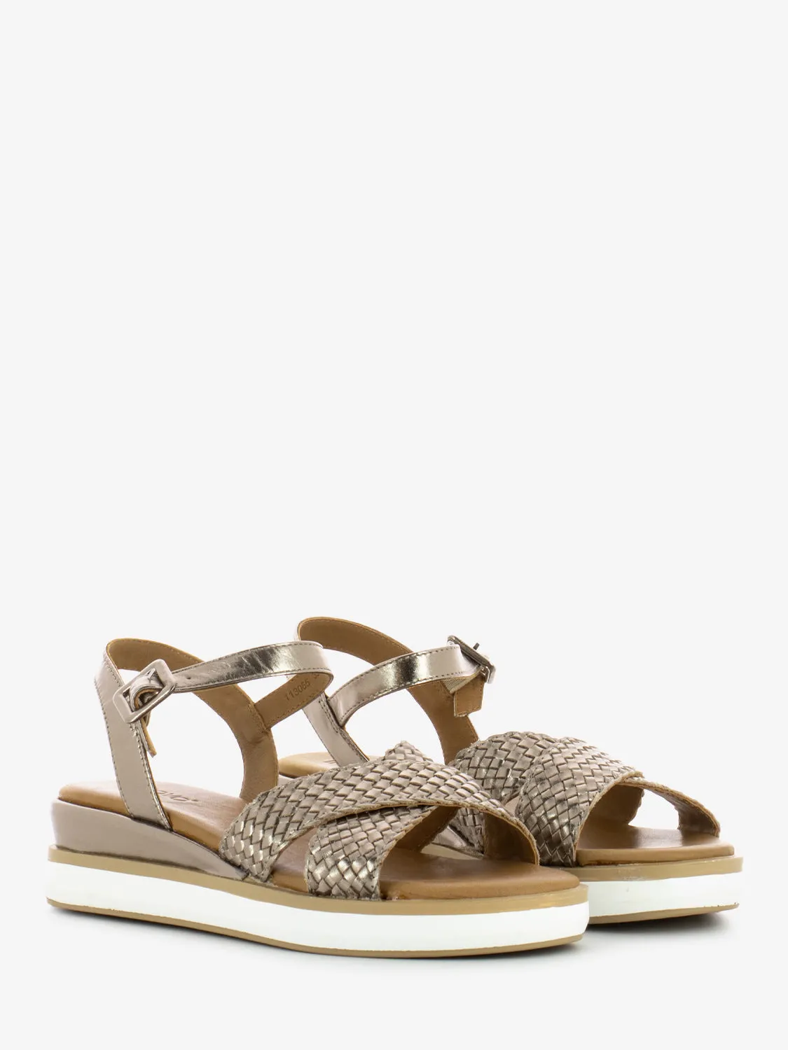 Sandali due fasce in pelle intrecciata metallo