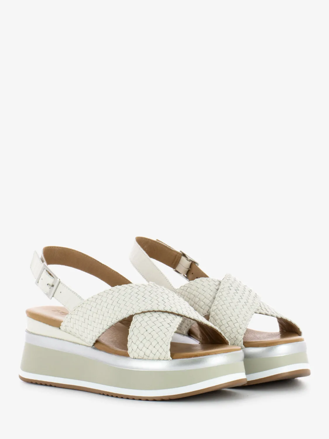 Sandali fasce intrecciate crema