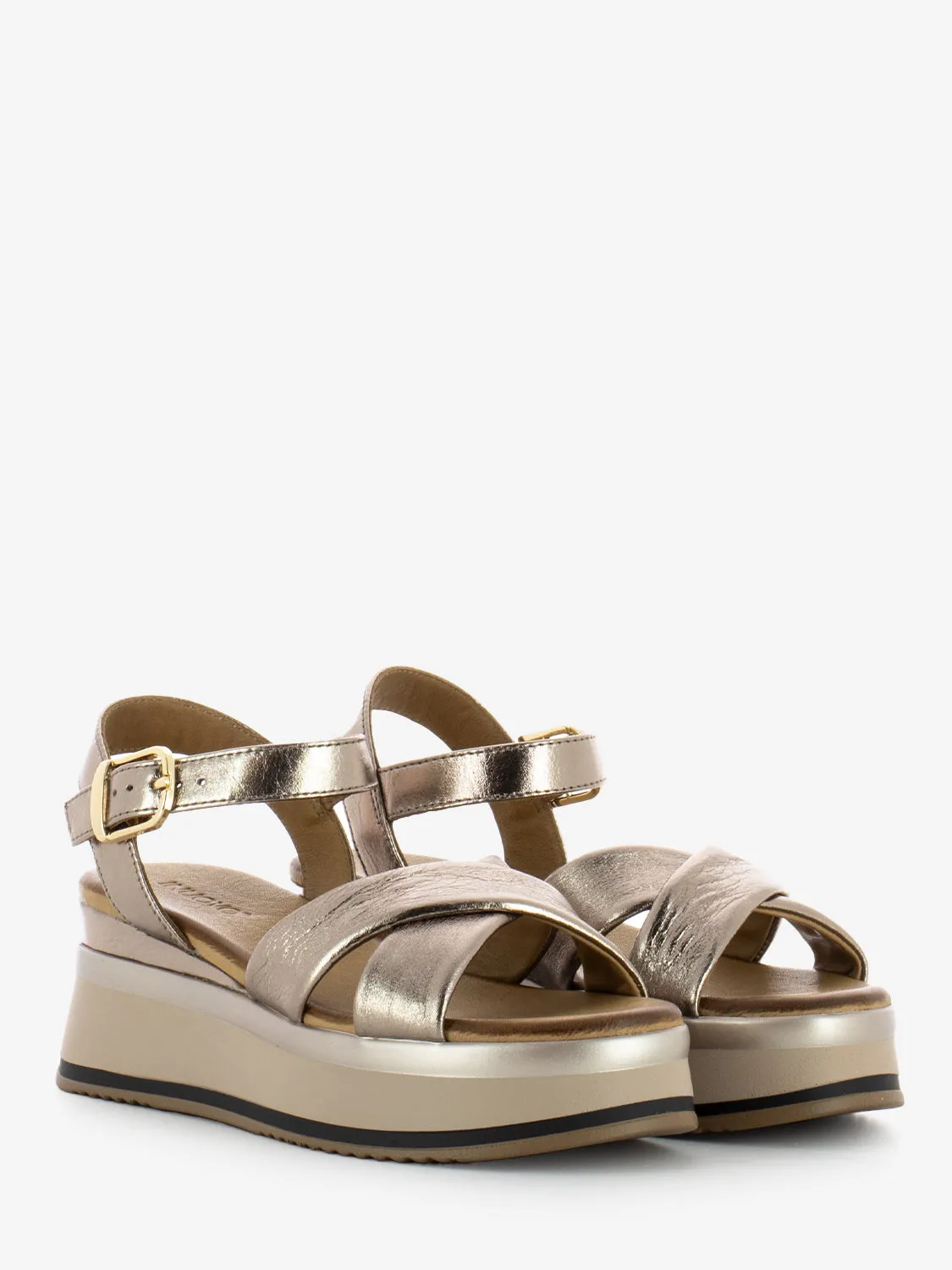 Sandali in pelle con incrocio metallic ash