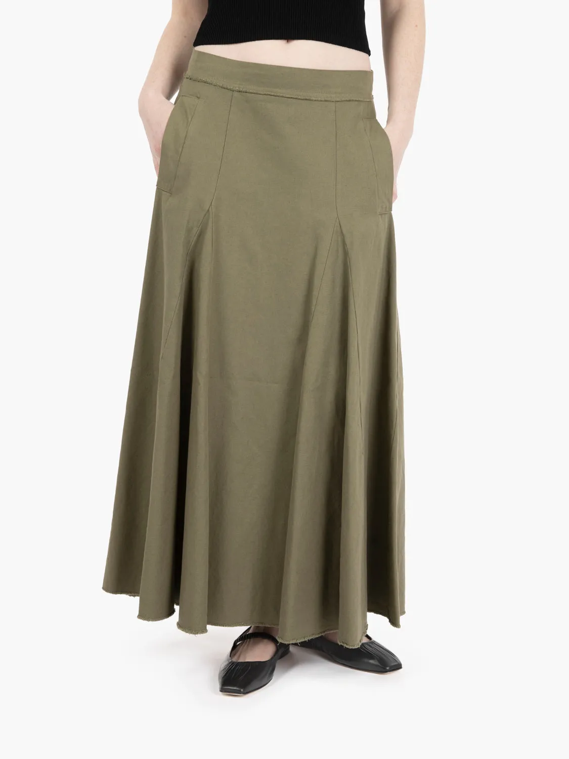 Gonna lunga a ruota verde militare