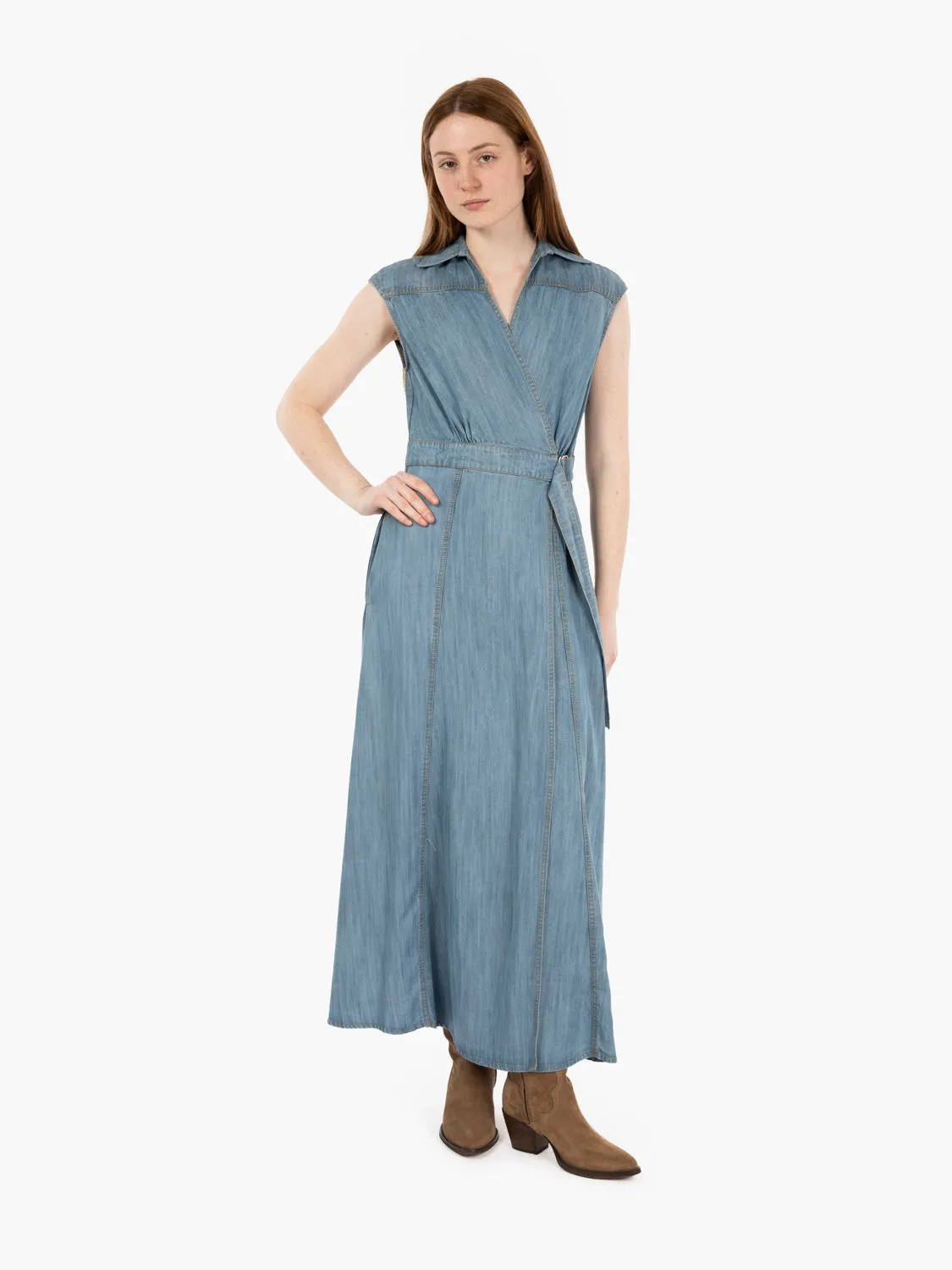 Abito a portafoglio in denim chiaro